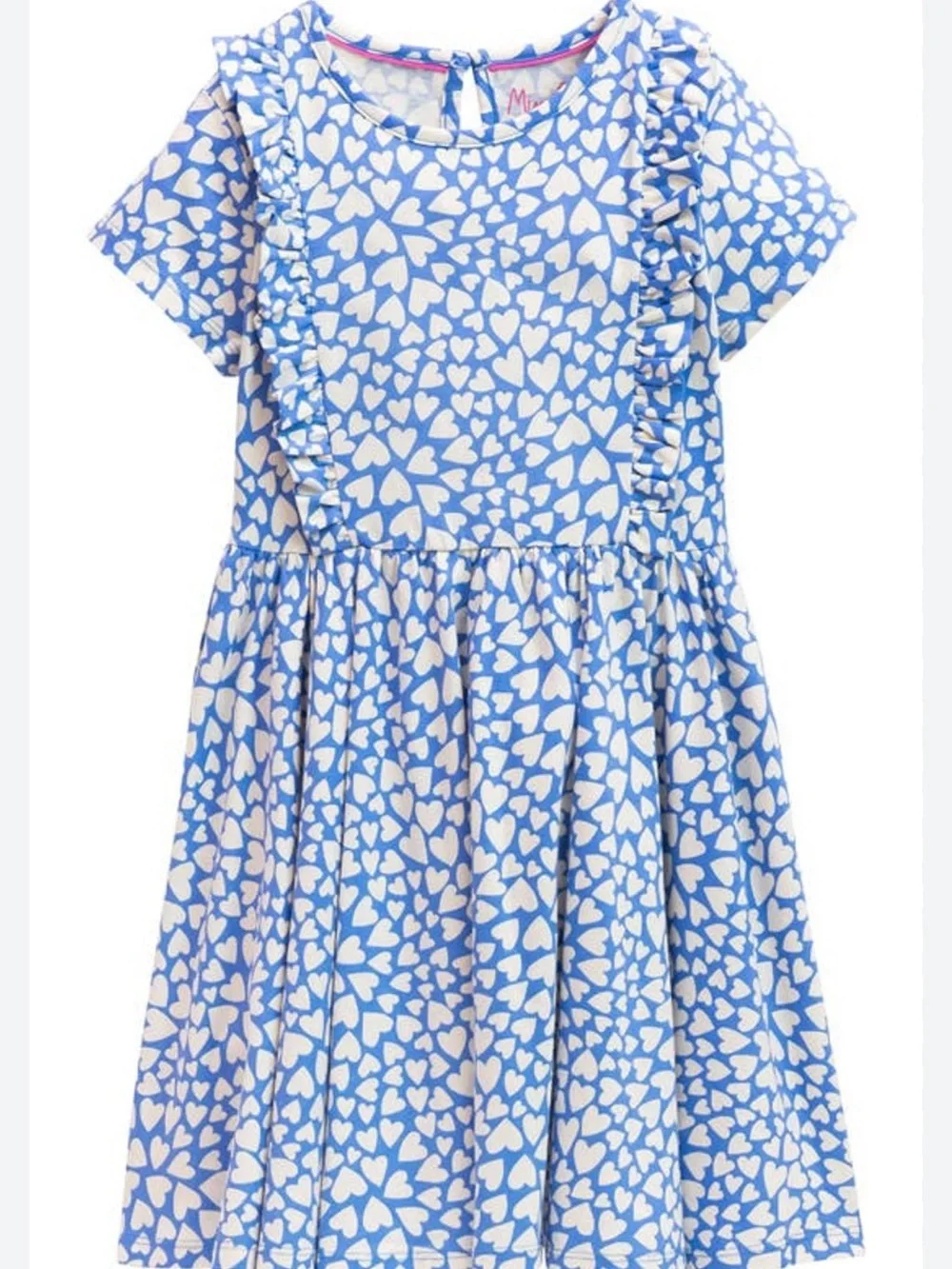 Mini Boden Blue and White Heart Ruffle Dress
